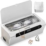 VEVOR Ultrasonic Jewelry Cleaner, 45kHz 500ml, Professional Ultrasonic Cleaner w/ 4 Digital Timer & SUS 304 Tank, Cleaning Basket Included, Ultrasonic Cleaner Machine for Jewelry Watches Coins, White