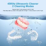Ultrasonic UV Retainer Cleaner Machine – 45kHz Ultrasonic Cleaner for Dentures, Aligner, Mouth Guard, Whitening Trays, Toothbrush Head, 5/10 Minute Ultrasonic/Pulse Cleaning for Jewelry, Diamonds