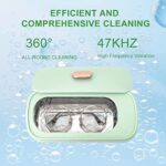 Ultrasonic Jewelry Cleaner Machine – 2023 Upgraded 47KHZ Portable Household Professional Ultrasonic Cleaner Machine, Silver Cleaner for Glasses, Ring, Earring, Makeup Brush, Denture 12oz (Green.pp)