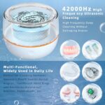 ARGOMAX Ultrasonic Retainer Cleaner for Dentures: 24W 200ml Portable Ultrasonic Cleaner Machine for All Dental Aligner, Braces, Mouth Guards, Toothbrush Head, Shaver Head, Jewelry – White+Orange.