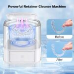 Ultrasonic Retainer Cleaner, Cordless UV Retainer Cleaner Machine for Dentures, Mouth Guard, Aligner, Night Guard, 45KHz 180ML Portable Rechargeable Dental Cleaning Machine Pod for Home, Travel