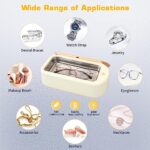 Ultrasonic Jewelry Cleaner Machine, Portable Professional Sonic Cleaner,2 Timer Modes for Glasses Jewelry Watch Denture, 304 Stainless Steel Tank(40W /22oz,640ML) (Khaki)