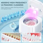 Ultrasonic U-V Cleaner for Dentures-Ultrasonic Cleaning Machine for Aligner, Mouth Guards, Braces, Toothbrush Heads, 45kHz Ultrasonic Retainer Cleaner Machine for All Dental Appliances, Jewelry White