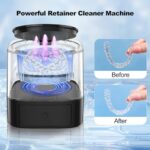 Ultrasonic Retainer Cleaner, Cordless Retainer Cleaner Machine for Dentures, Mouth Guard, Aligner, Night Guard, 45KHz 180ML Portable Rechargeable UV Dental Cleaning Machine Pod for Home, Travel
