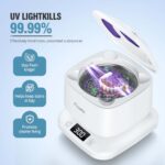 Crwahie Ultrasonic Retainer Cleaner, Detachable 45kHz Retainer Cleaner Machine 3 Modes Dental Cleaning Pod with Visible Window Digital Timer for Mouth Guard, Dentures, Aligner, Braces, Jewelry – White