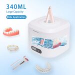 Upgraded Ultrasonic Retainer Cleaner Machine?49kHz Denture Cleaner?340ml,4 Modes with Digital Timer Mouth Guard Cleaner for Aligner, Night guard, Braces, Toothbrush, Jewelry and More Machine (White)