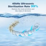 Ultrasonic Retainer Cleaner Machine with 45kHz Ultrasonic Cleaning, 360° UV Lamp Cleaning for Dentures, Mouth Guard, Jewelry, Braces, Toothbrush Heads and 200 ML Dental Cleaning Pod,Grey