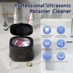 Ultrasonic Retainer Cleaner, KUNPHY 46KHz Professional Ultrasonic Cleaner 7.5Oz, Retainer Cleaner Machine for Dentures, Braces, Aligner, Dental Appliances (Black)