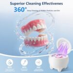 Ultrasonic Retainer Cleaner, 45kHz Dental Cleaning Machine for Retainer, Dentures, Aligners, Mouth Guards, Braces, Toothbrush Heads with UV-C Cleaner, 4 Modes, Low Noise (White)