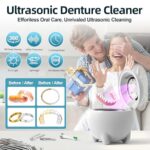 Granbo Ultrasonic Retainer Cleaner, Ultrasonic Jewelry Cleaner for Dentures, Mouth Guards, Braces, Toothbrush Heads, Jewelry, 48kHz Portable Dental Cleaning Pod, Mini Utrasonic Cleaner Machine (White)