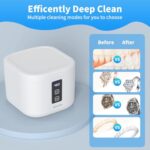 winjetboo Retainer Cleaner, Ultrasonic Retainer Dental Cleaner pod Machine 48kHz,Jewelry Cleaner for Dentures, Mouth Guards, Braces, Jewelry, Ring with 375ML Capacity, 6 Modes Cleaning – White