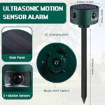 Qualirey 2 Pack Solar Indoor&Outdoor Motion Sensor Alarm Ultrasonic, 360° Motion Detection Animal Deterrent Gunshot Noise Maker for Home Security, 3 Modes