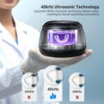 Ultrasonic Retainer Cleaner Machine 48kHz Denture and Aligner Cleaning Pod for Mouth Guards Night Guards Dental Trays Braces Toothbrushes Jewelry with 200ML Capacity (Black)
