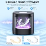 TEBAL Ultrasonic Retainer Cleaner Machine, 52kHz Ultrasonic Denture Cleaner for Night Guards, Braces, Toothbrush Heads, Jewelry and More, Ultrasonic Cleaner for Retainers with 250ML Capacity, Black