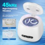 Rechargeable Ultrasonic Retainer Cleaner Machine, 45kHz Portable Dental Cleaning Pod for Dentures, Night Guards, Braces, Aligner, Toothbrush, Jewelry, 3 Cleaning Modes, 200ML Capacity, White