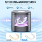TEBAL Ultrasonic Retainer Cleaner Machine, 52kHz Ultrasonic Denture Cleaner for Night Guards, Braces, Toothbrush Heads, Jewelry and More, Ultrasonic Cleaner for Retainers with 250ML Capacity, Black